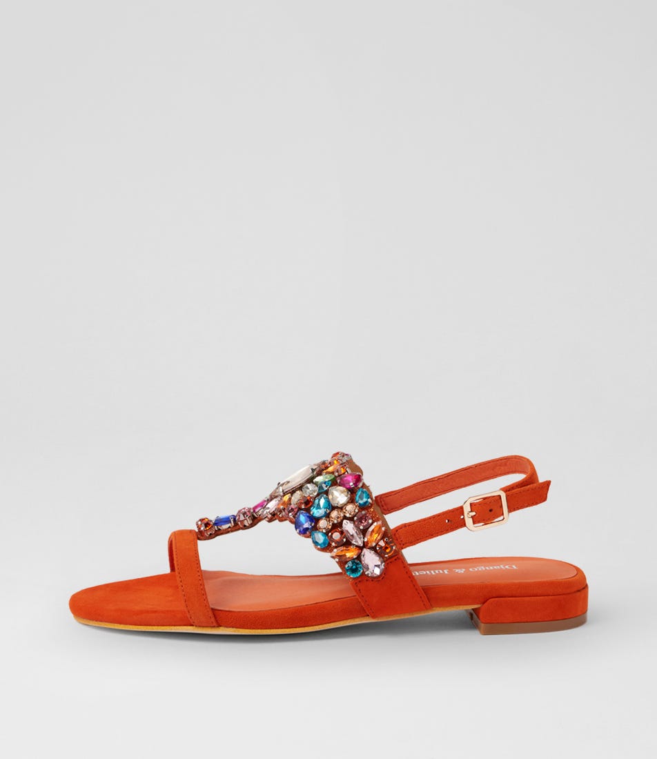 Lacoya Orange Bright Suede Jewels Sandals