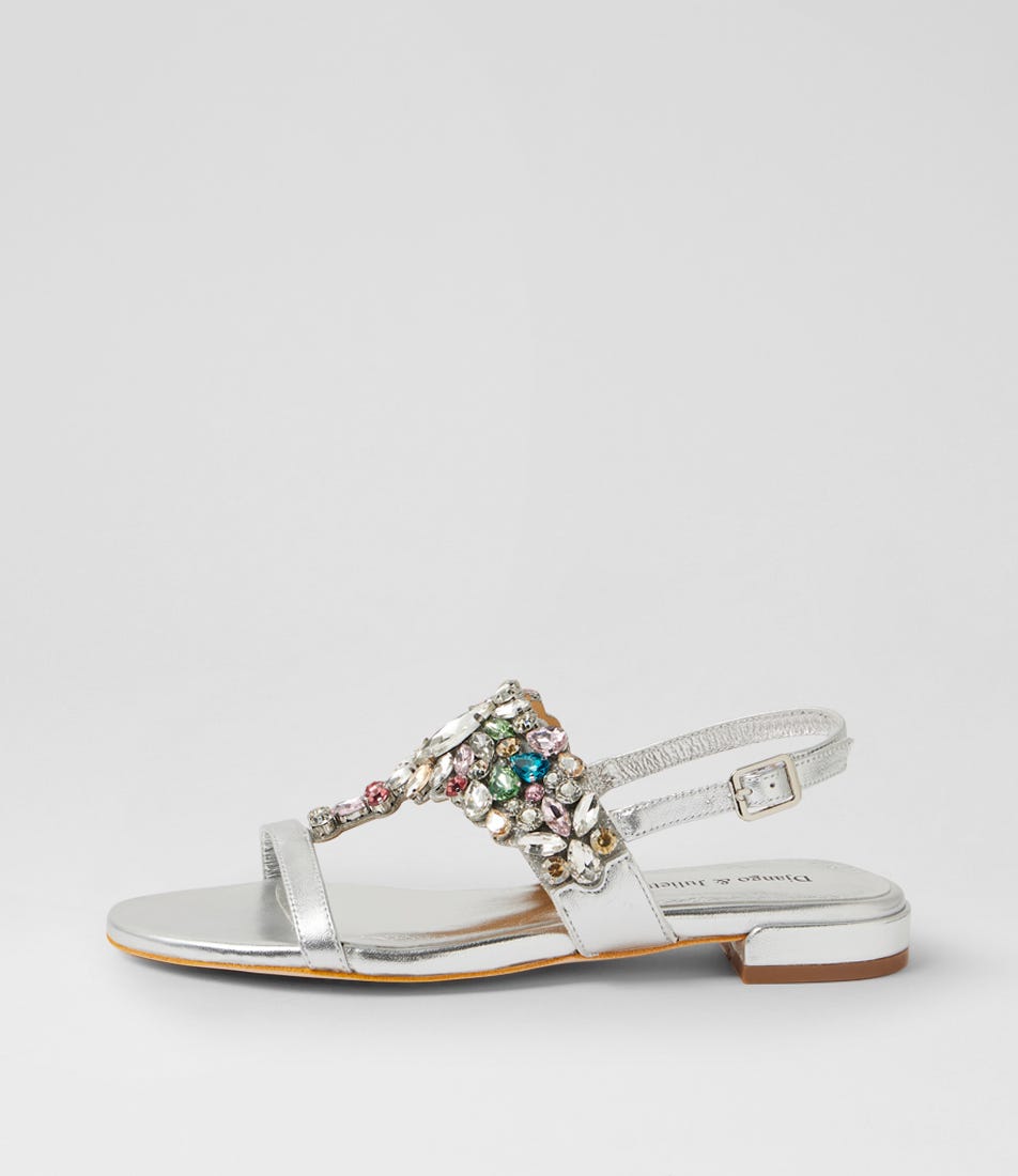 Lacoya Silver Pastel Leather Jewels Sandals