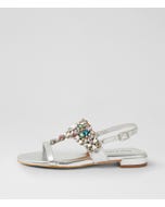 Lacoya Silver Pastel Leather Jewels Sandals