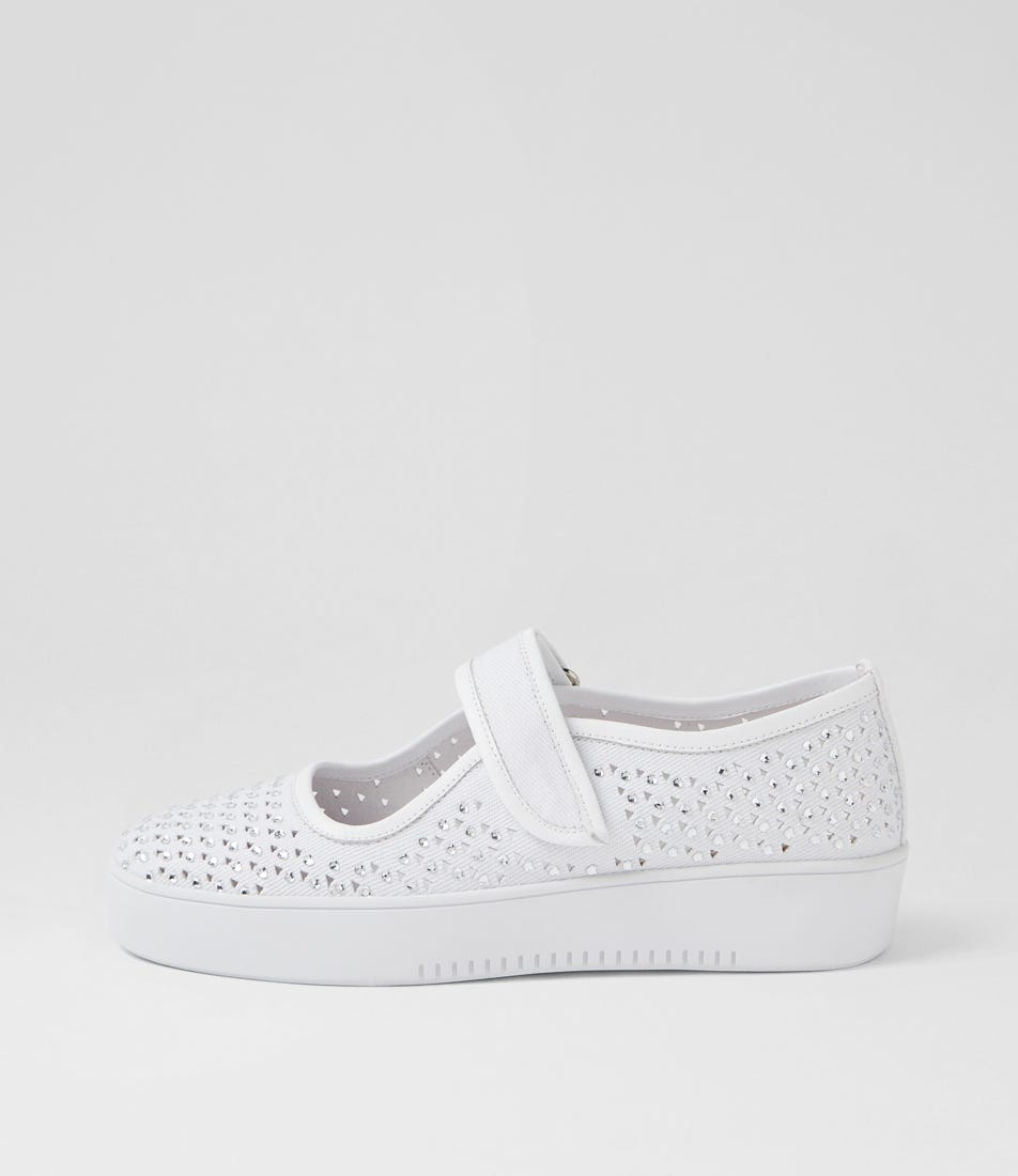 Lynae White Silver Fabric Sneakers
