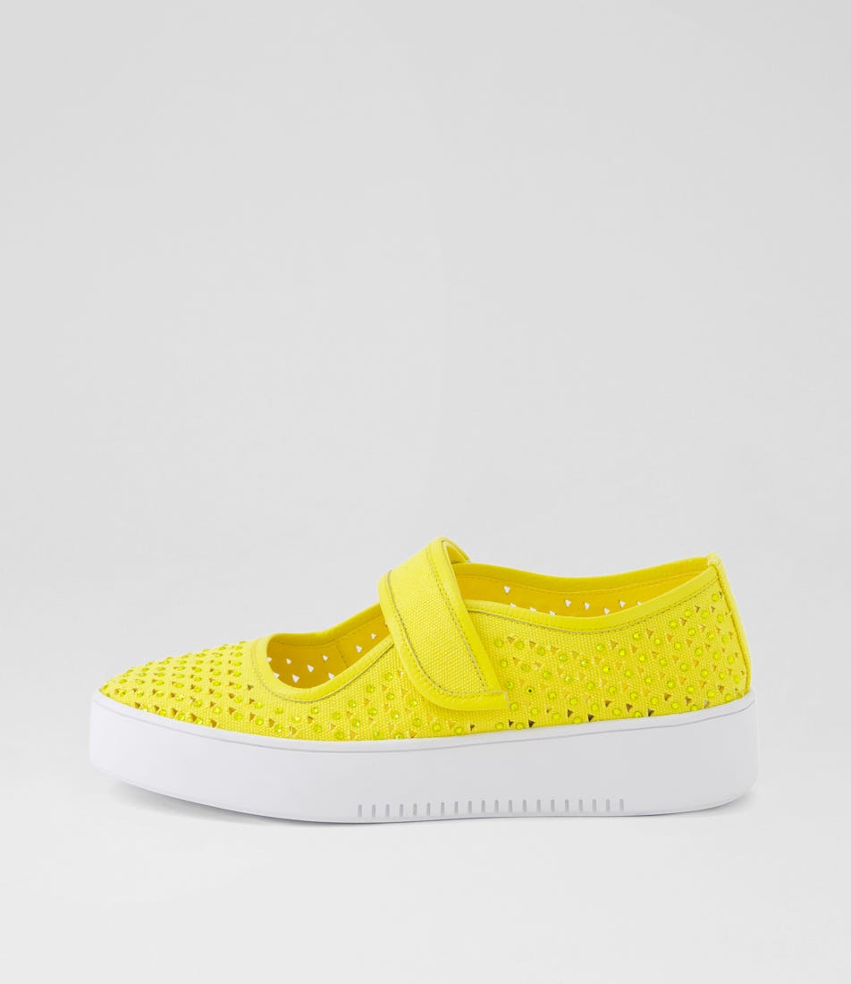 Lynae Yellow Fabric Jewels Sneakers