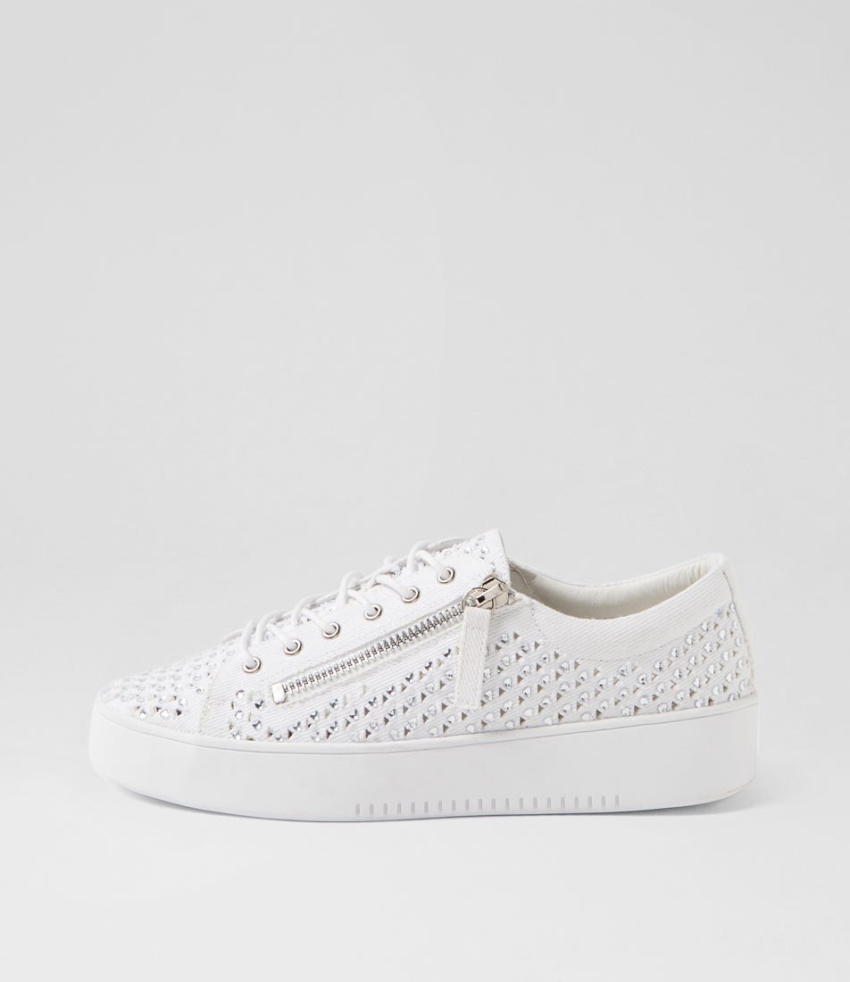 Lisbett White Silver Fabric Jewels Sneakers