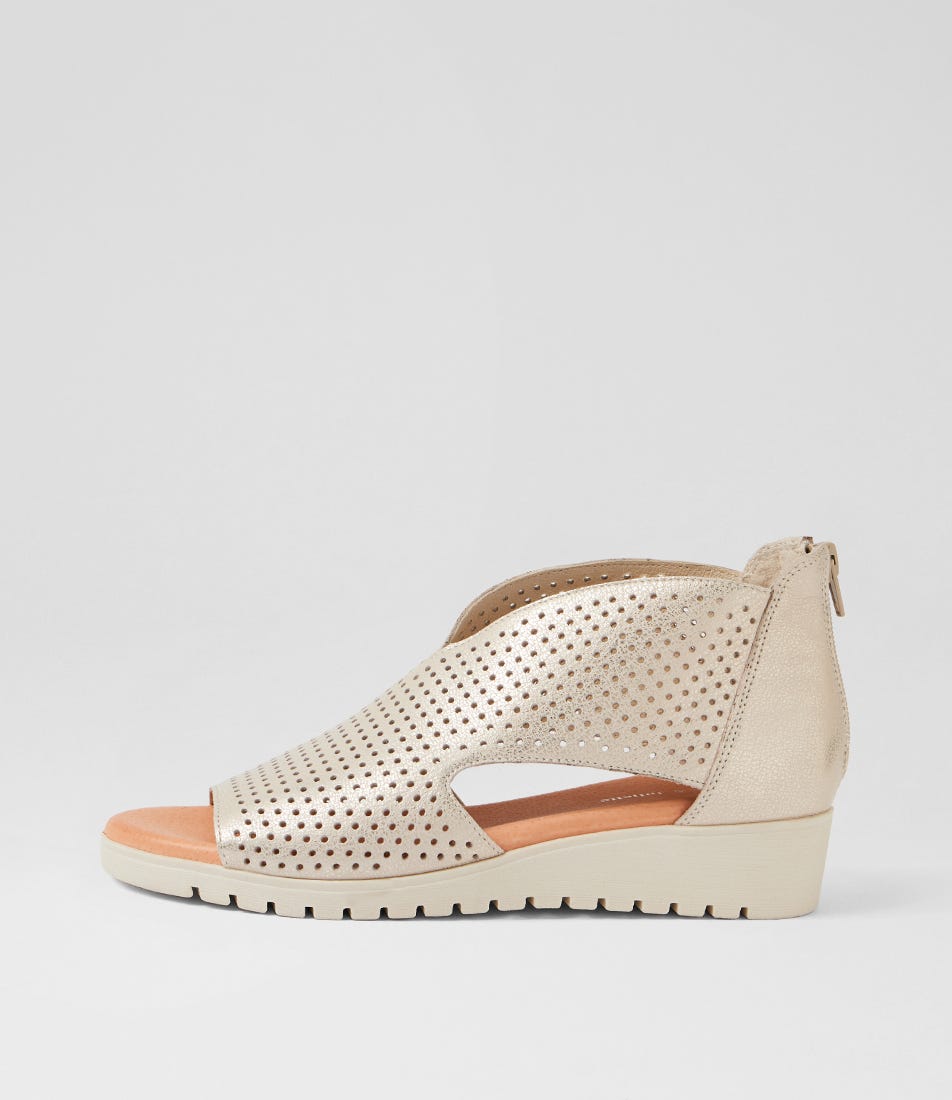 Mutan Beige Gold Almond Wash Leather Sandals