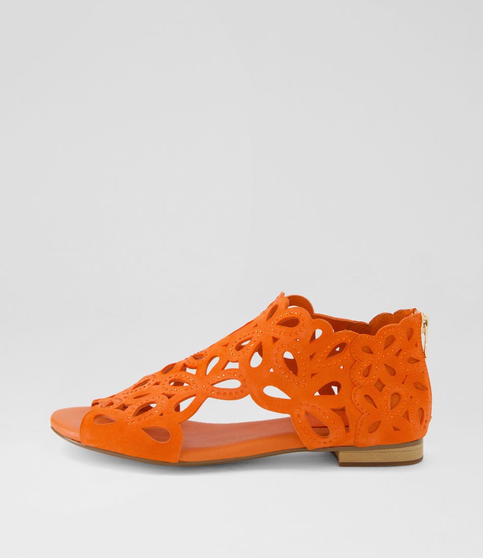Preest Orange Suede Jewels Sandals
