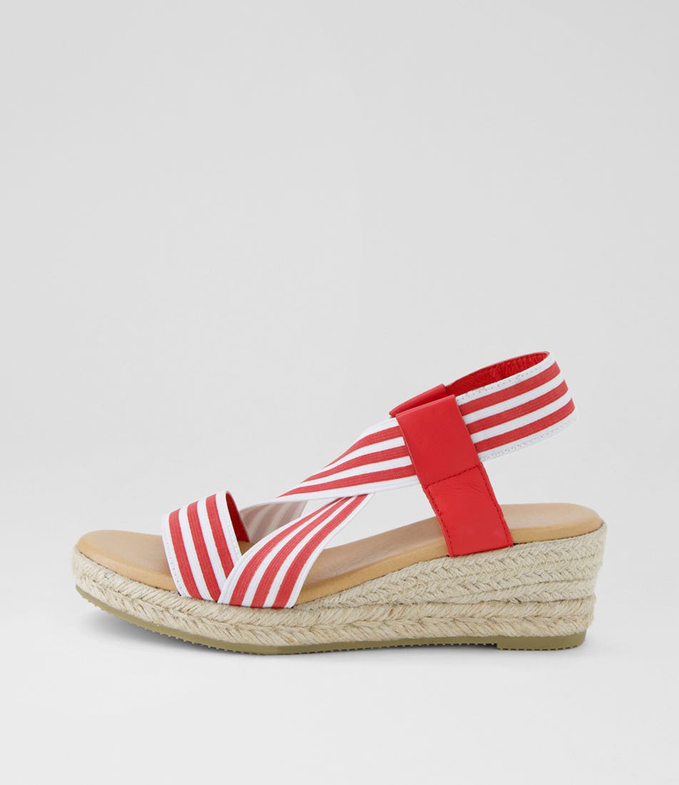 Shaunie Red White Stripe Fabric Sandals