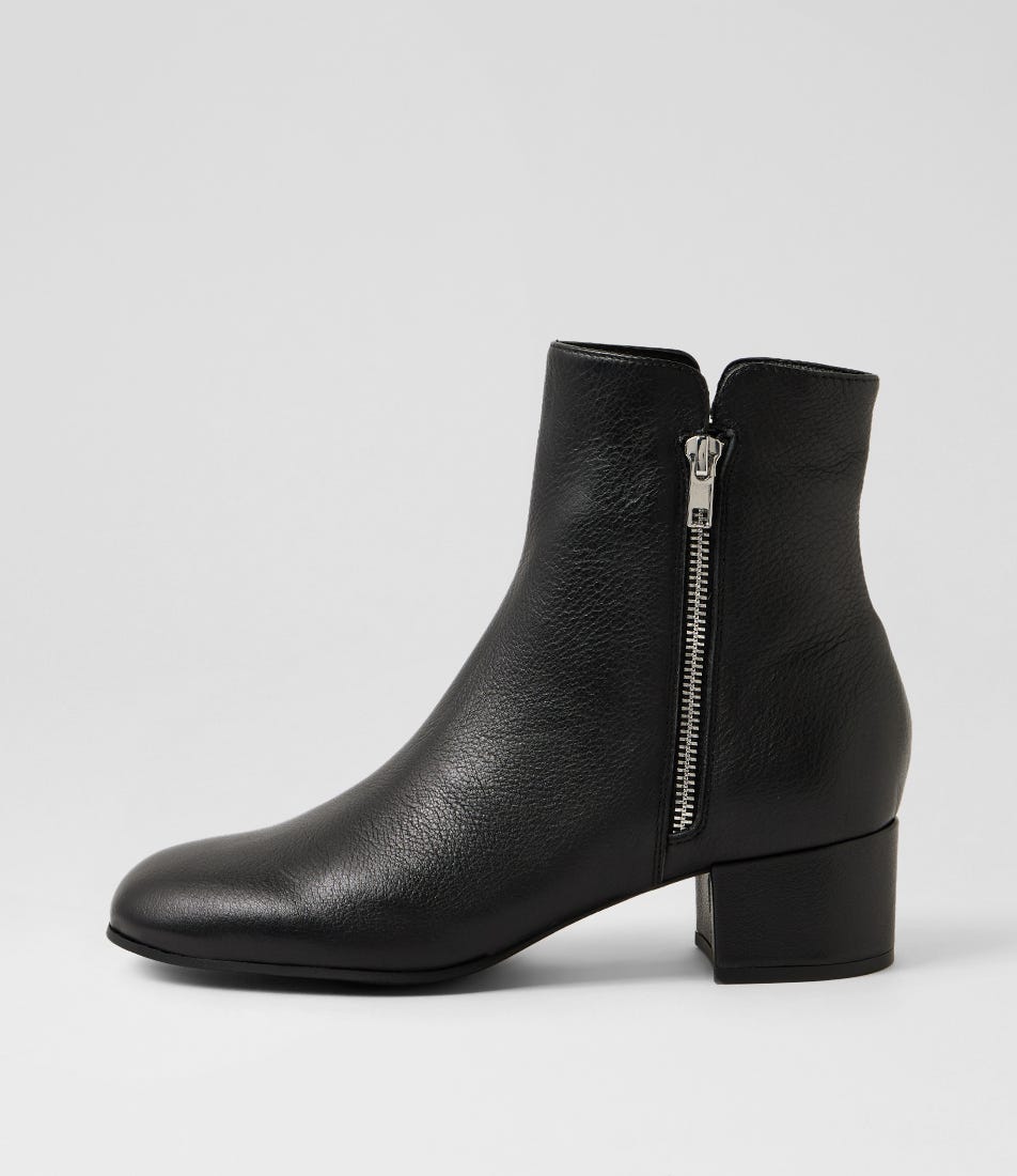 Benino Black Leather Ankle Boots