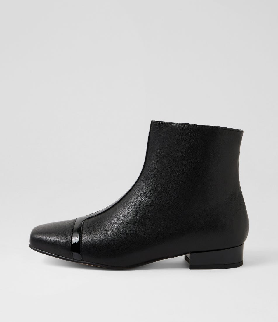 Boras Black Leather Patent Ankle Boots