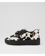 Breeza Black White Cow Pony Flat Shoes