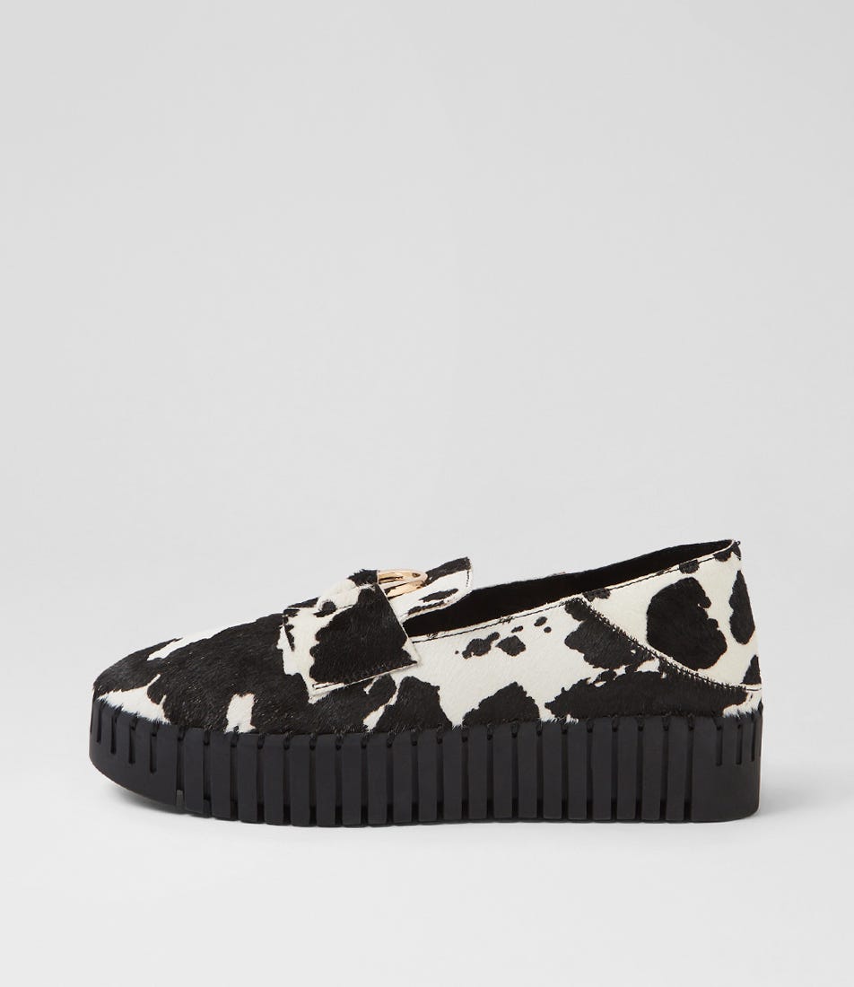 Burbanks Black White Cow Pony Flat Shoes
