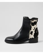 Crewe Black White Cow Leather Pony Ankle Boots