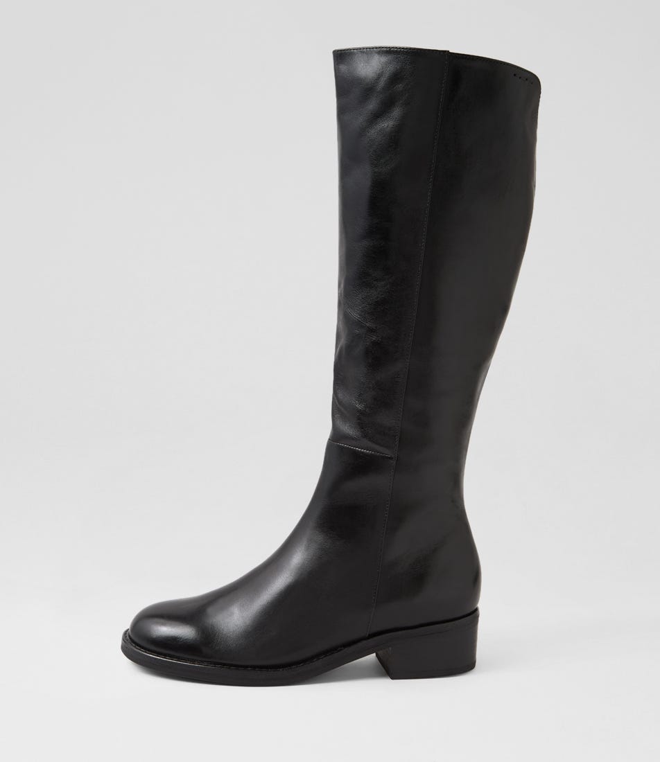 Crosbie Black Leather Knee High Boots