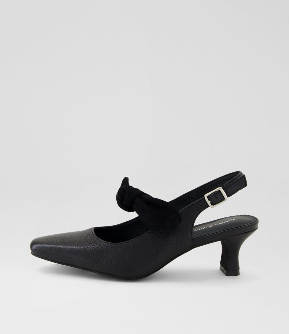 Cheva Black Leather Suede Heels