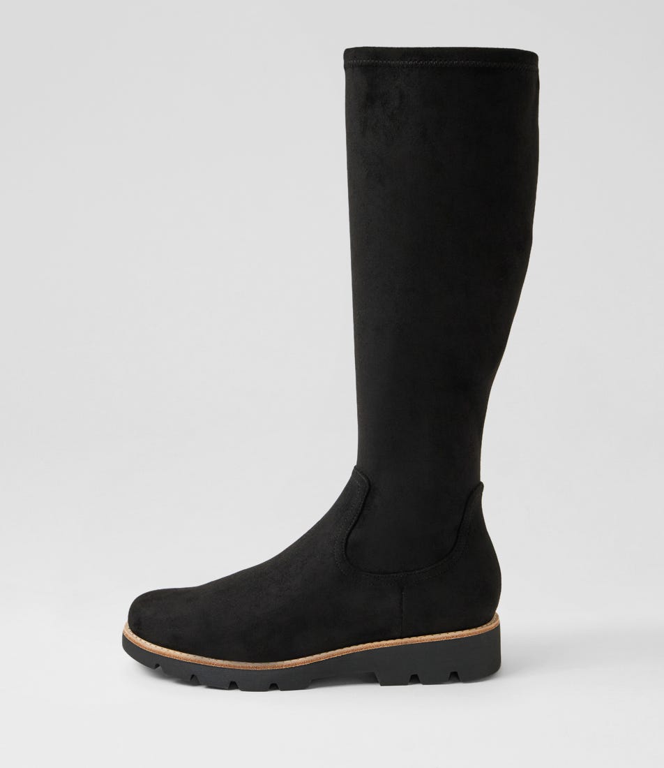 Dellah Black Stretch Microsuede Knee High Boots