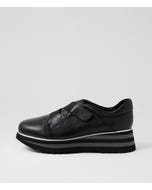 Ellore Black Charcoal Leather Flat Shoes