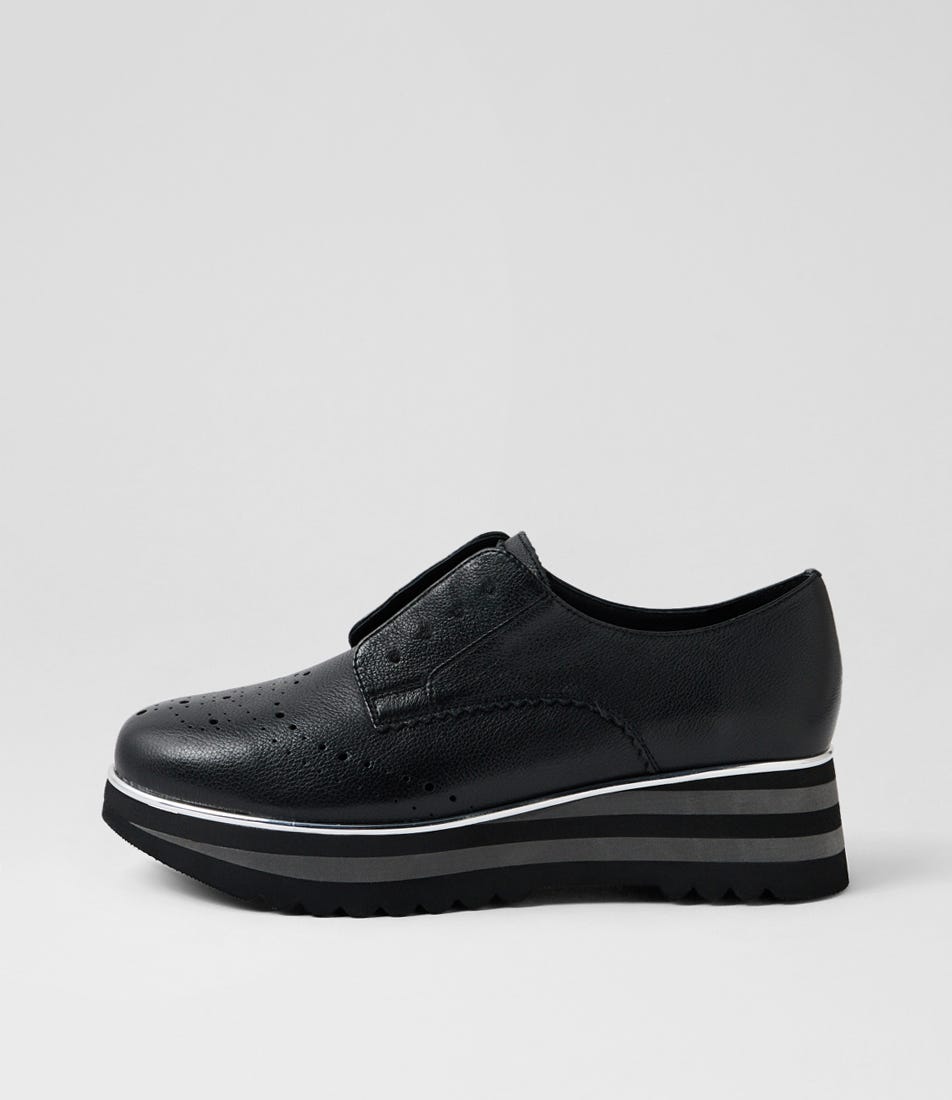 Eiras Black Charcoal Leather Flat Shoes