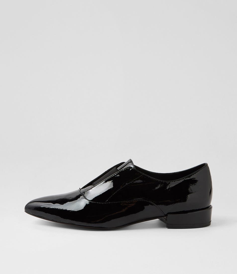 Elahs Black Patent Elastic Flat Shoes