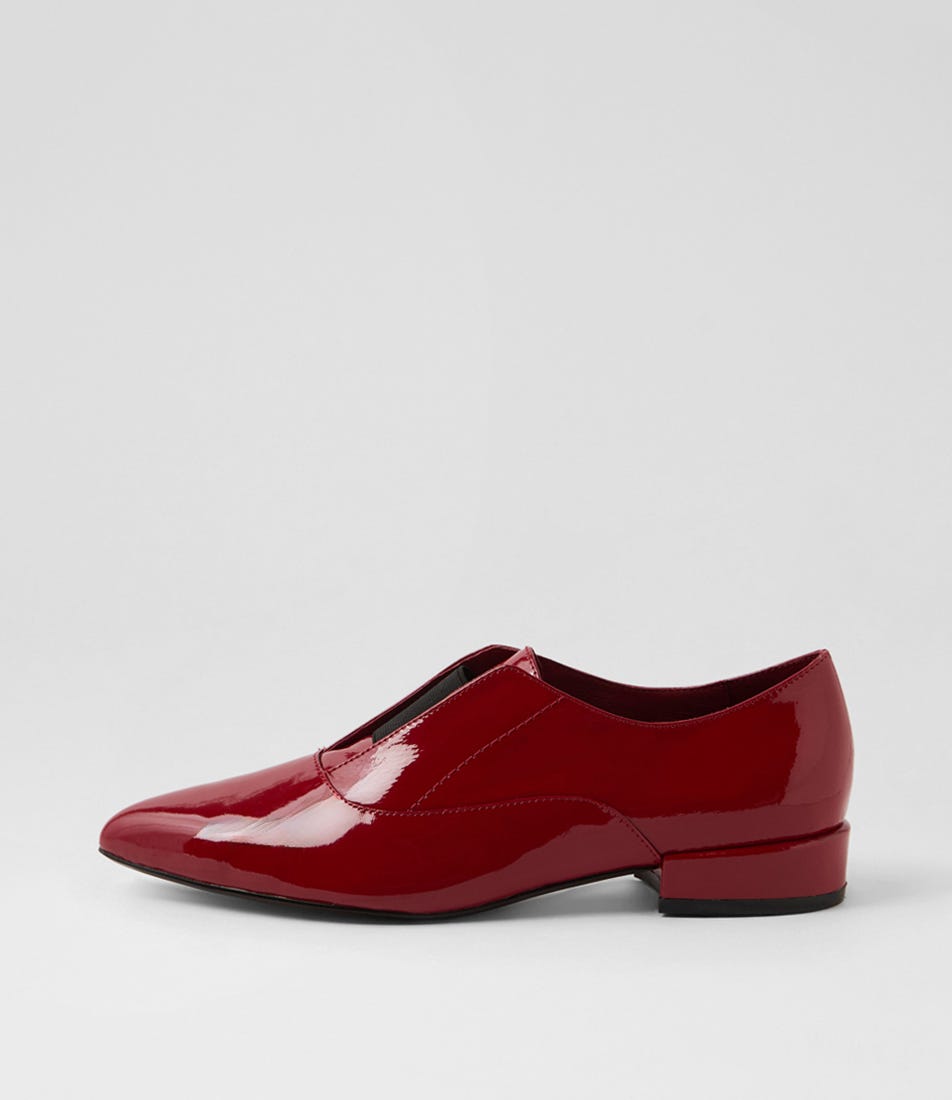 Elahs Dark Red Black Patent Elastic Flat Shoes