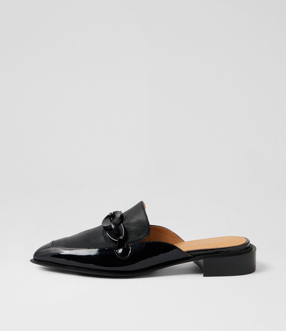 Ebmu Black Patent Leather Mules