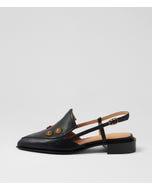 Elonsos Black Leather Flat Shoes