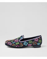 Fillepe Navy Embroidery Fabric Loafers