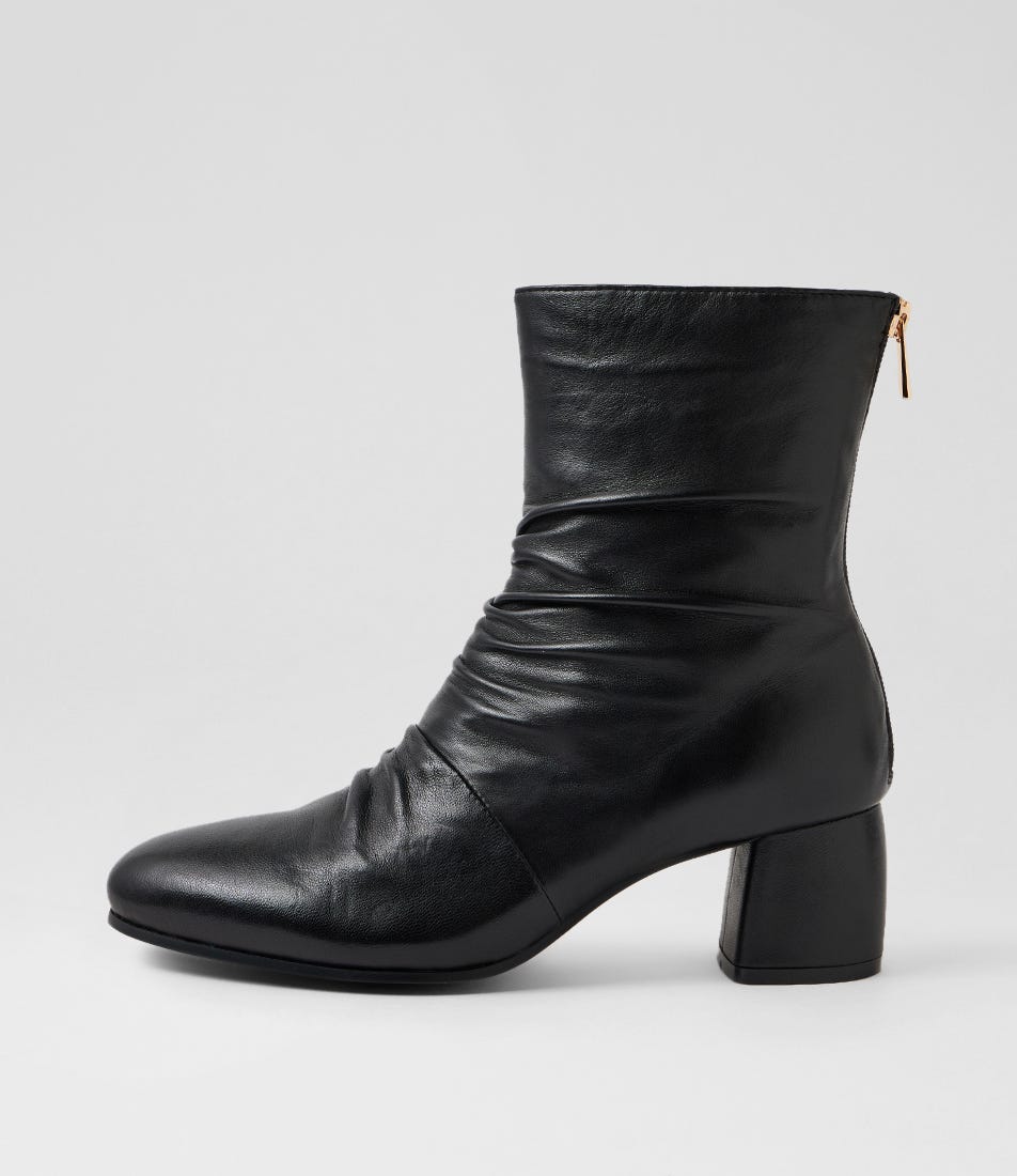 Floridaso Black Leather Ankle Boots