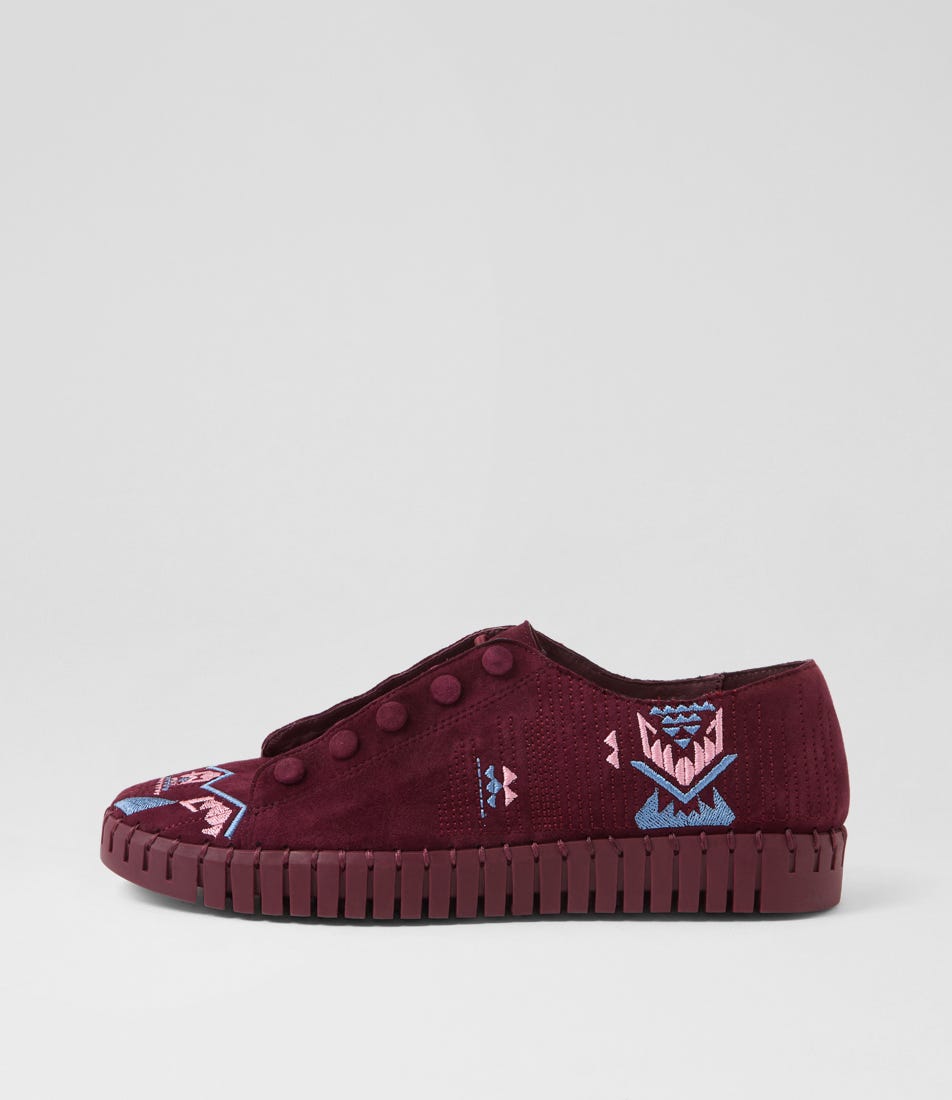 Hangela Burgundy Multi Suede Sneakers