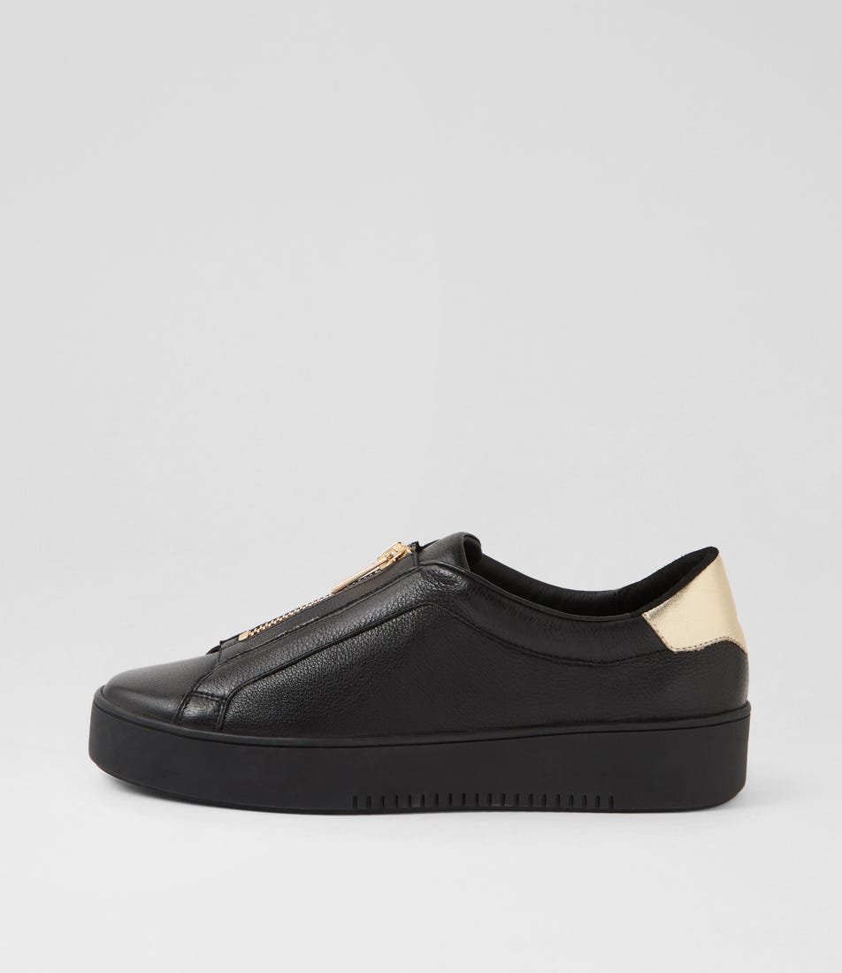 Lomaz Black Pale Gold Leather Sneakers