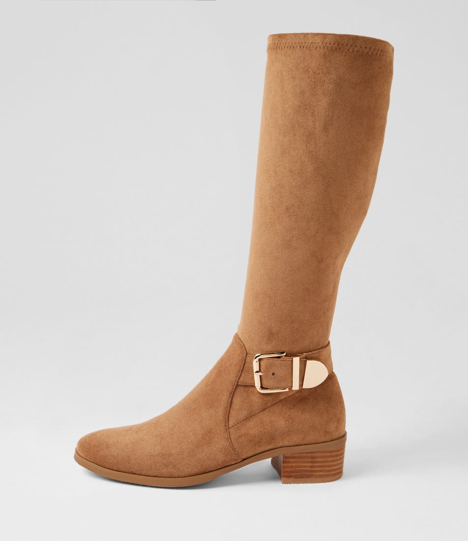 Teca Camel Stretch Microsuede Knee High Boots