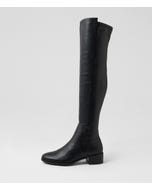 Thanes Black Leather Stretch Knee High Boots