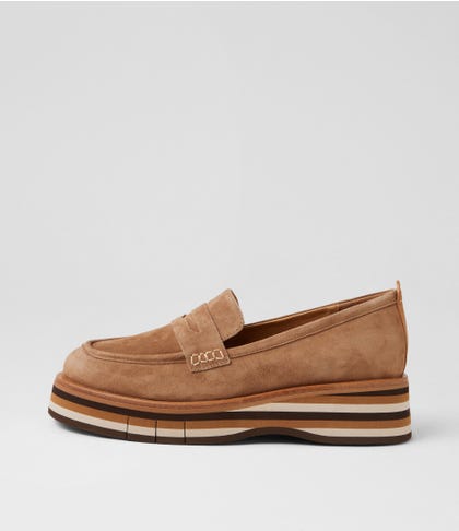 Glamms Light Choc Cognac Suede Loafers