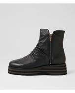 Ganni Black Grey Leather Ankle Boots