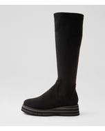 Gesbit Black Grey Stretch Microsuede Knee High Boots