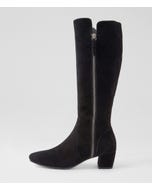 Hedda Black Suede Knee High Boots