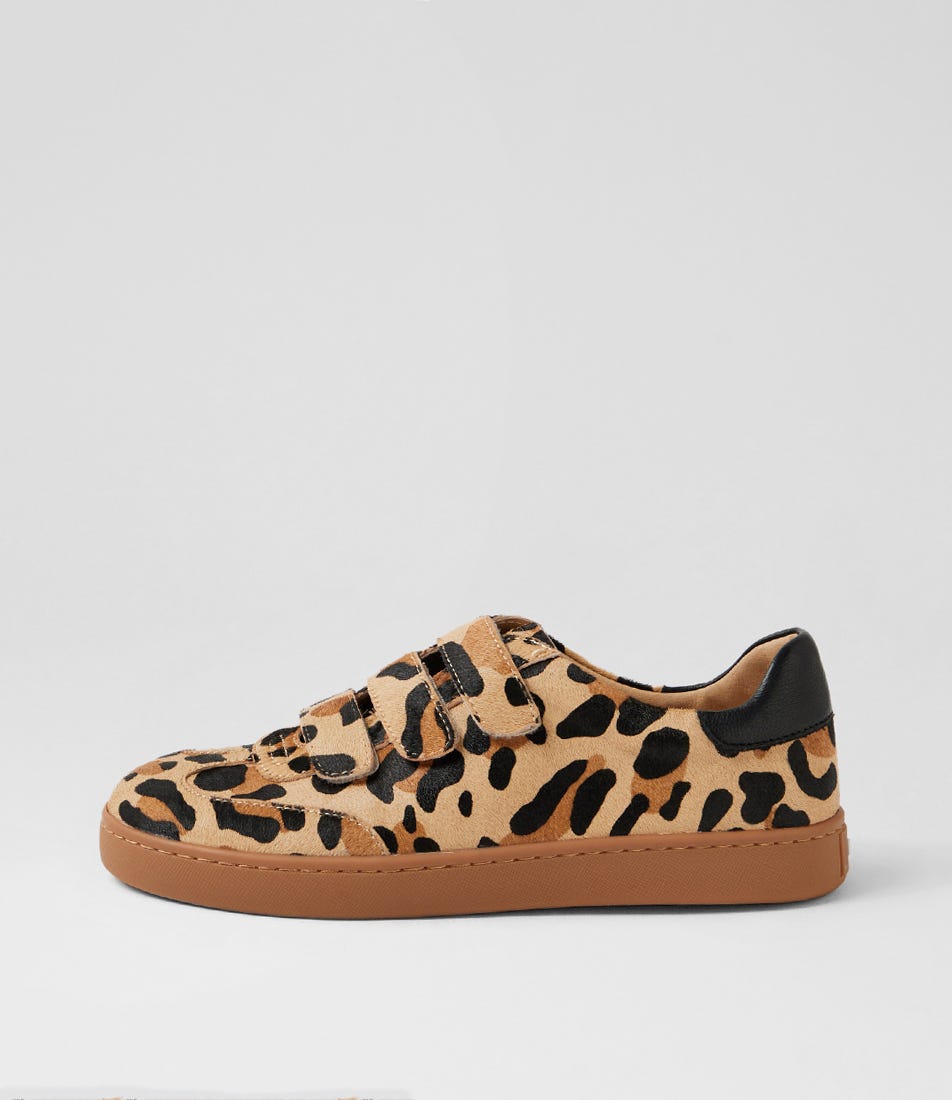 Hayea Caramel Leopard Black Pony Leather Sneakers