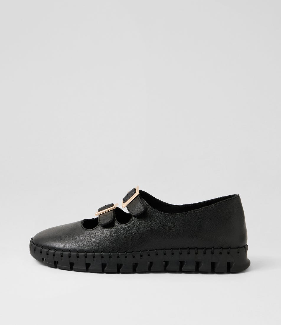 Keneke Black Leather Flat Shoes