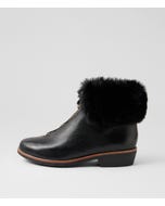 Lollys Black Leather Fur Ankle Boots