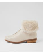 Lollys Milk Beige Leather Fur Ankle Boots