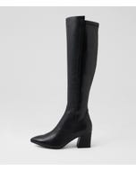 Marnin Black Leather Stretch Knee High Boots
