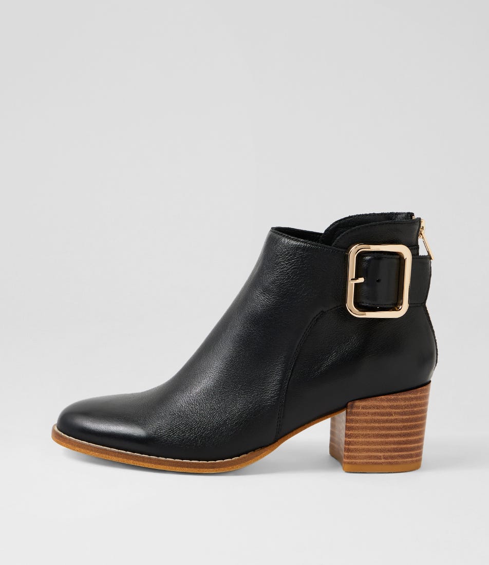 Madelles Black Natural Leather Ankle Boots