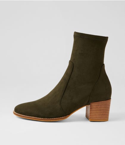 Matveys Olive Stretch Microsuede Ankle Boots