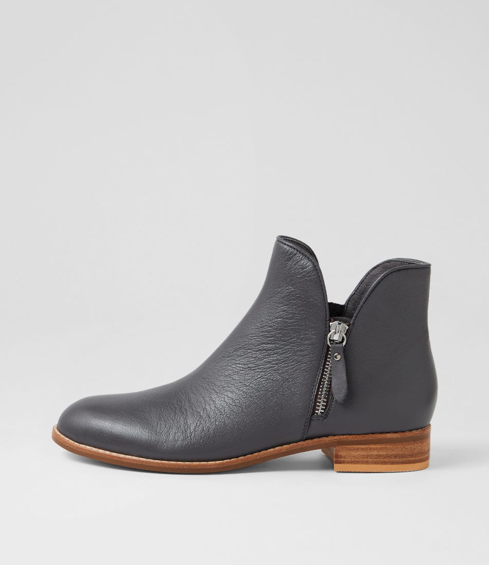 Noves New Charcoal Leather Ankle Boots