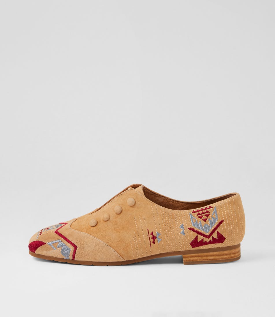Prinity Camel Multi Suede Flat Shoes