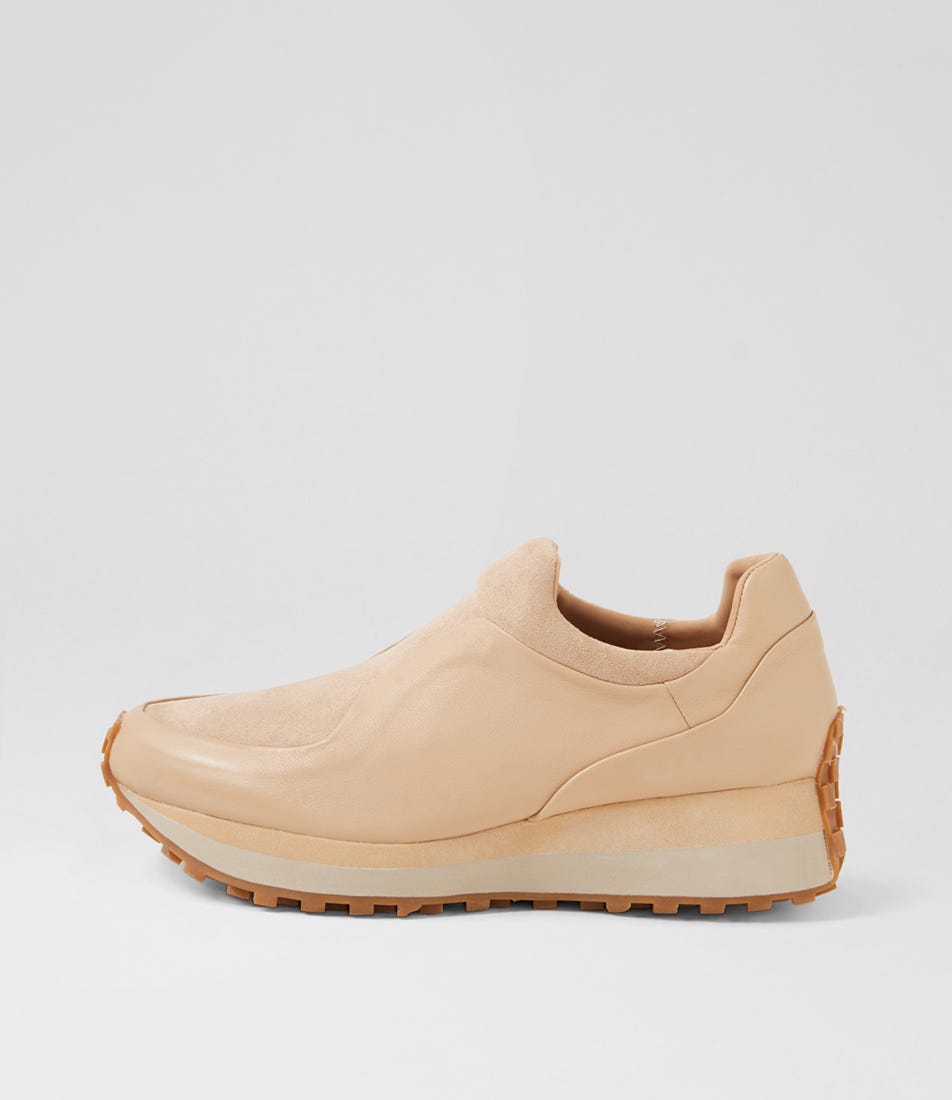 Sharifa Camel Leather Stretch Microsuede Sneakers