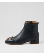 Saneto Navy Leather Ankle Boots