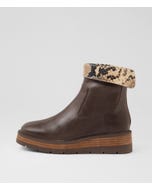 Tonline Choc Black Caramel Snake Leather Ankle Boots