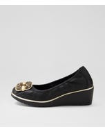 Uhmys Black Camel Leopard Leather Suede Wedges