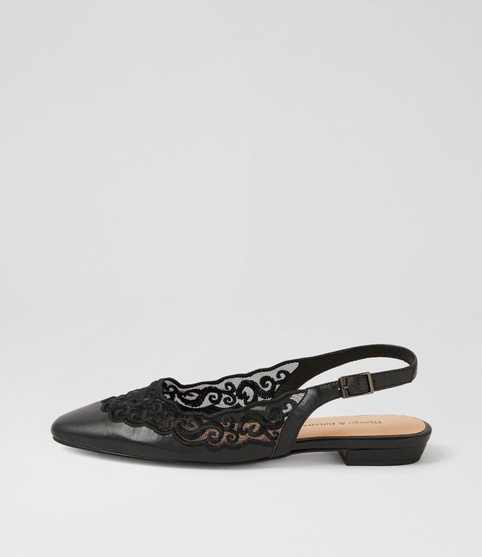 Ardine Black Leather Slingbacks