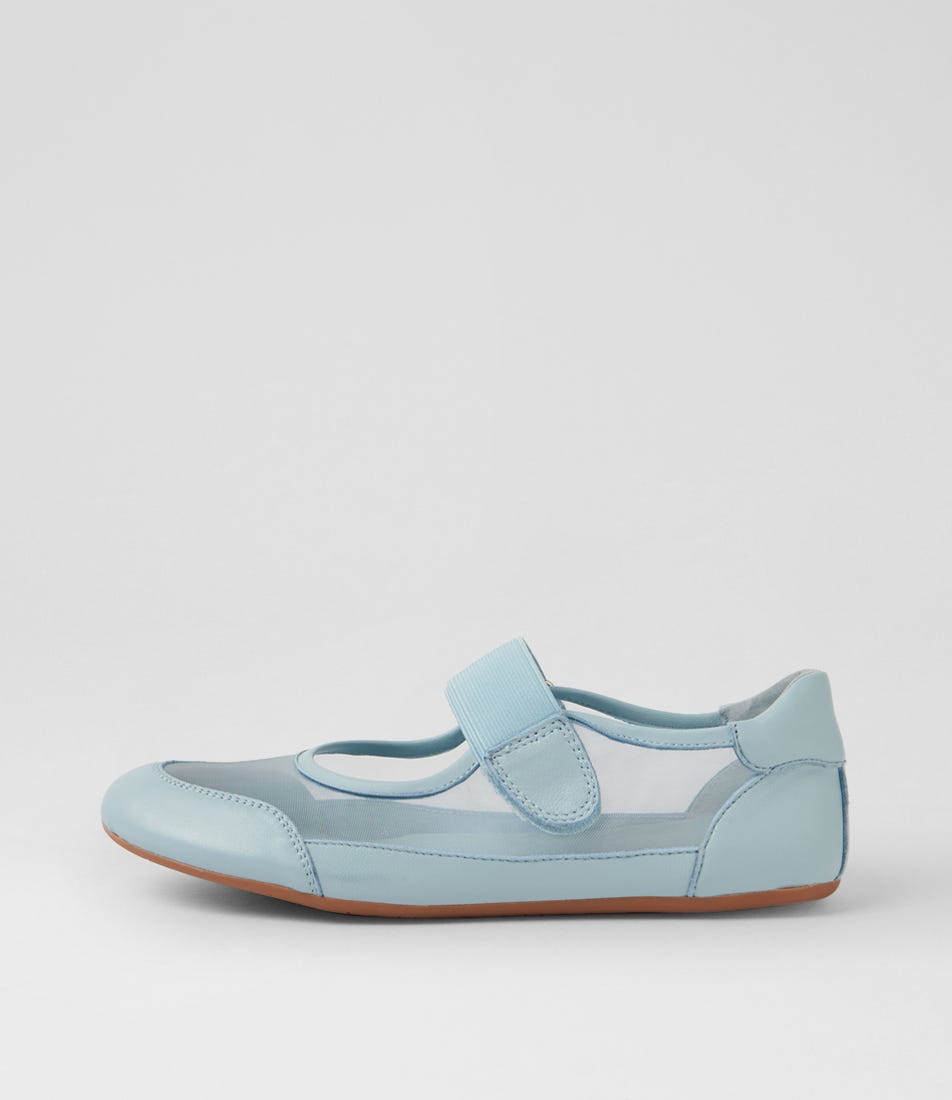 Brya Pale Blue Leather Mesh Ballet Flats