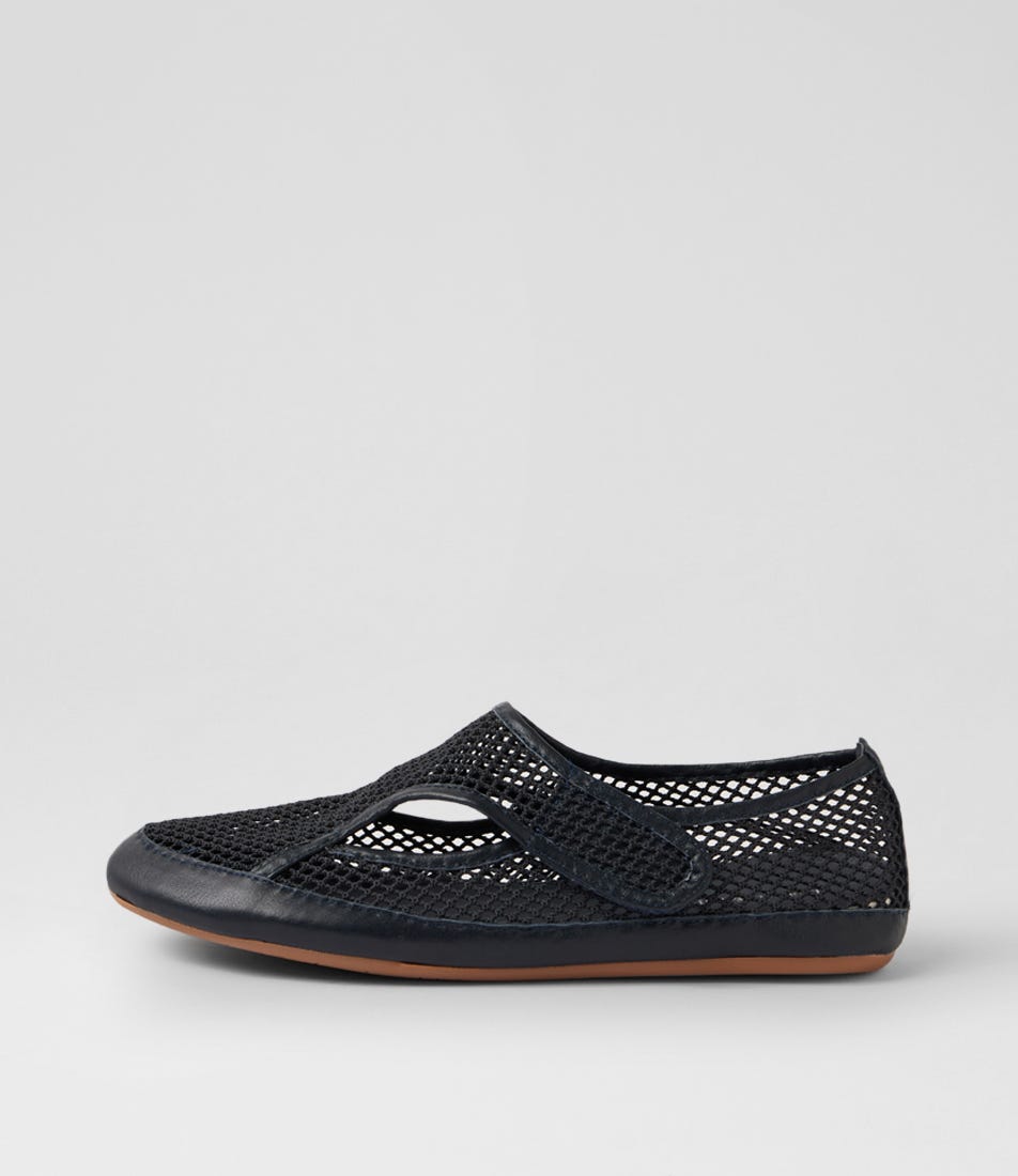 Banans Navy Leather Mix Ballet Flats