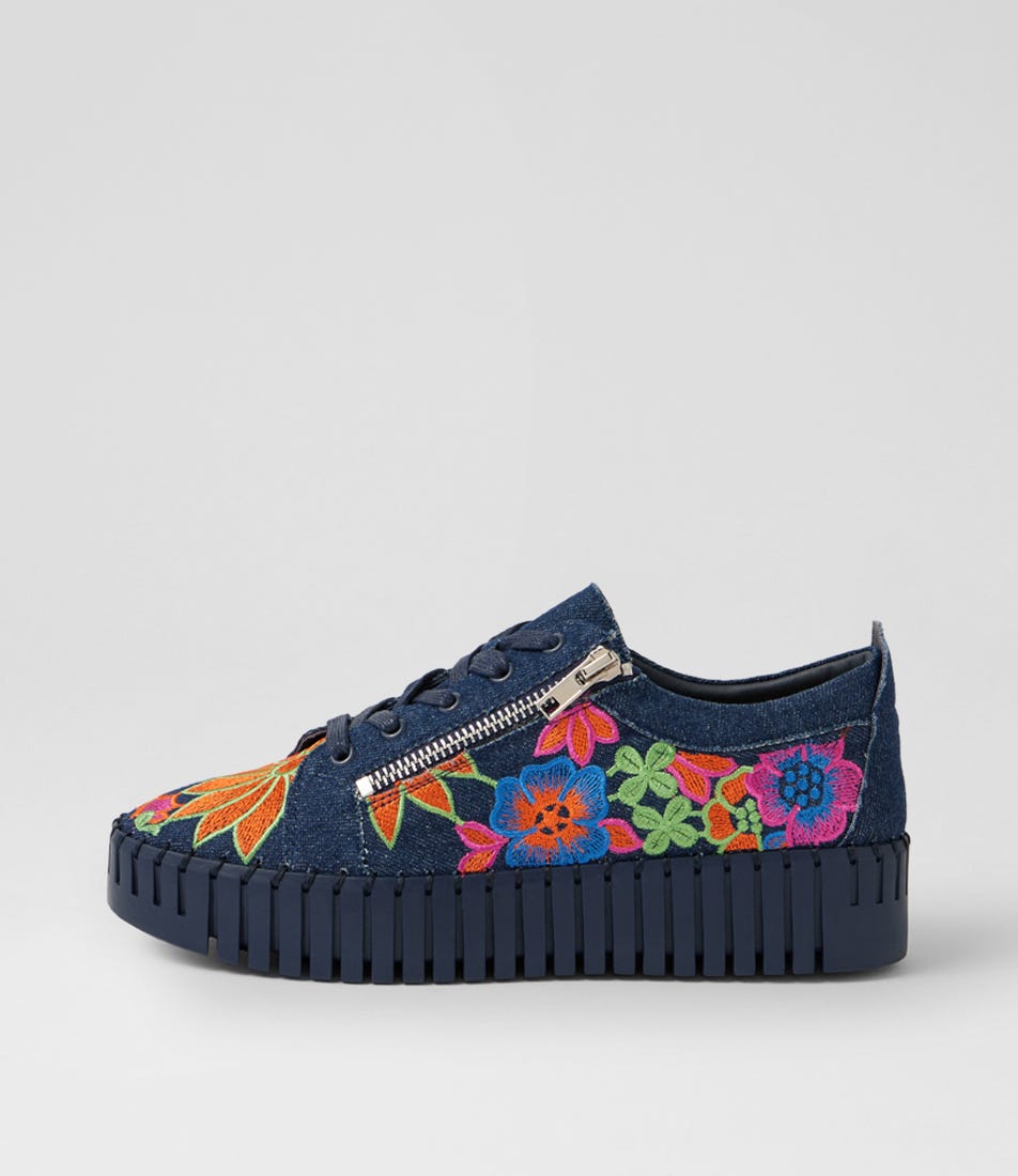 Badre Denim Bright Fabric Lace Up Sneakers